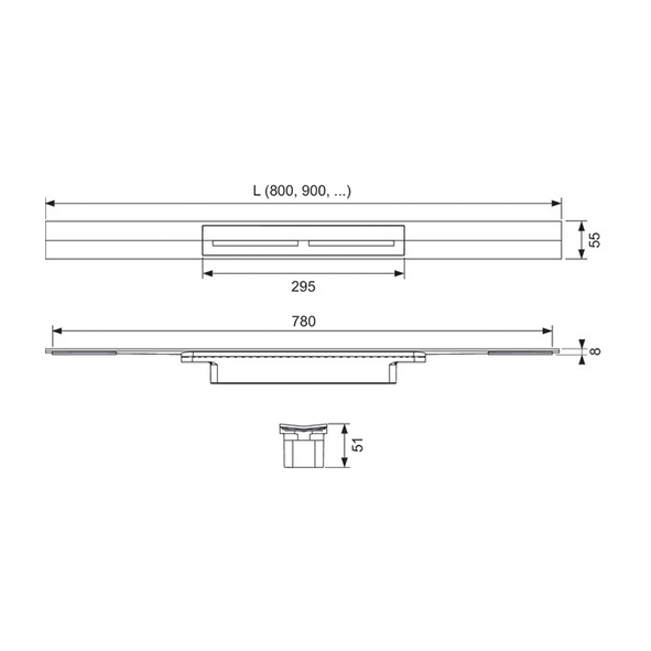 TECE DRAIN PROFILE SHOWER PROFILE, 800 MM, STAINLESS STEEL