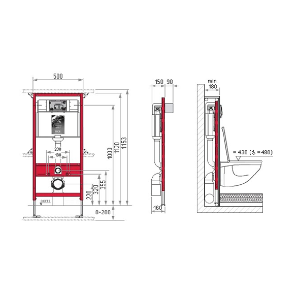 TECEBASE TOILET MODULE WITH BASE CISTERN, INSTALLATION HEIGHT 1120 MM"