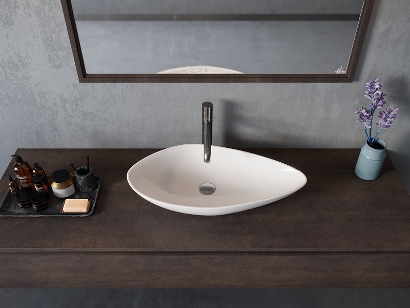 OLIVE 75X38CM WITHOUT TAPHOLE WHITE MATTE