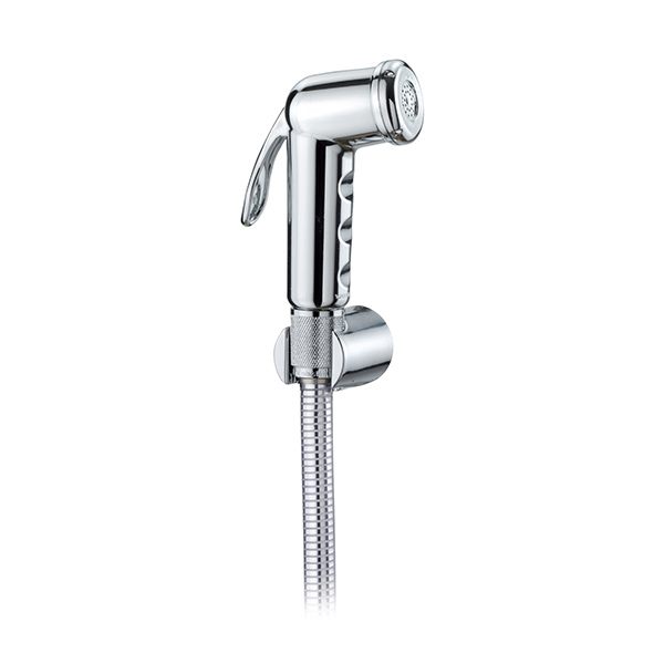 SHUT OFF HANDSHOWER-Chrome shut off shower with cm. 120 silver hose and ABS wall support