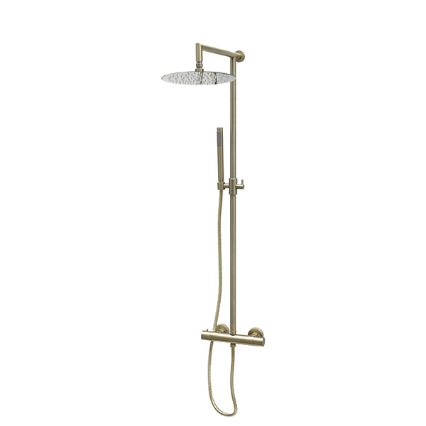 SHOWER COLUMNS-Brass shower column complete with thermostatic mixer,Ø25 shower head MATT BRASS gr. 5000 dim. 40x72x9