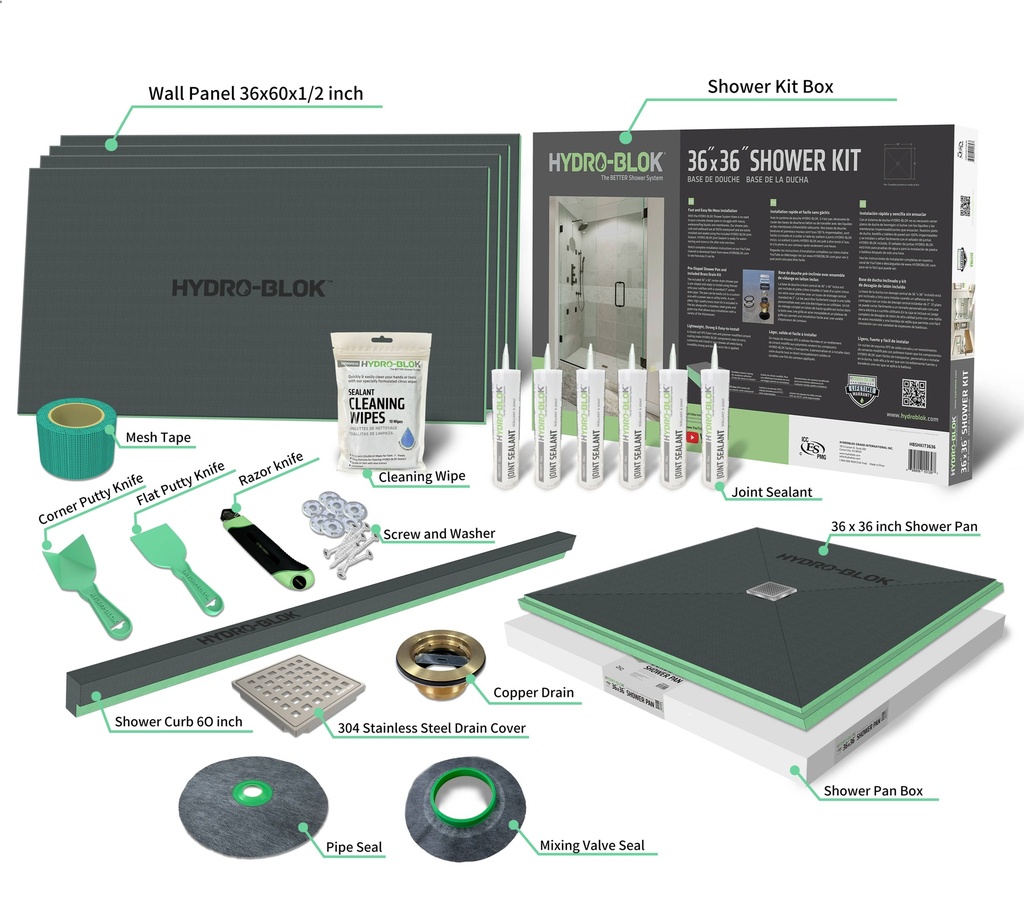 "Hydroblok Tool Kit Include 2 Mesh tape, 2 putty knife, 1 Utility Knife, 50 pcs screw and washs"