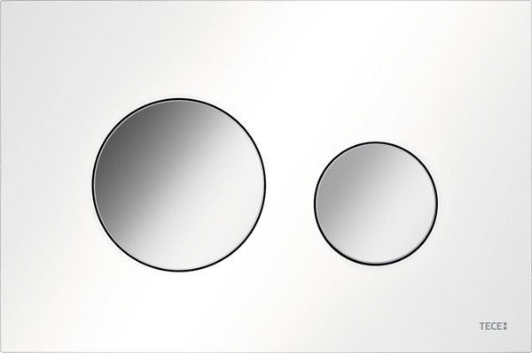 TECELOOP TOILET FLUSH PLATE PLASTIC FOR DUAL-FLUSH SYSTEM, WHITE, BRIGHT CHROME BUTTONS"